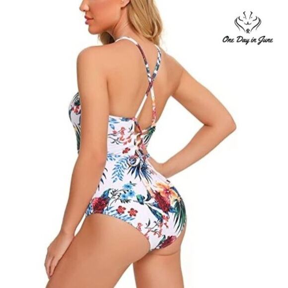 Finwanlo Criss Cross Lace Up One Piece Swimsuit Size XL - Picture 2 of 4